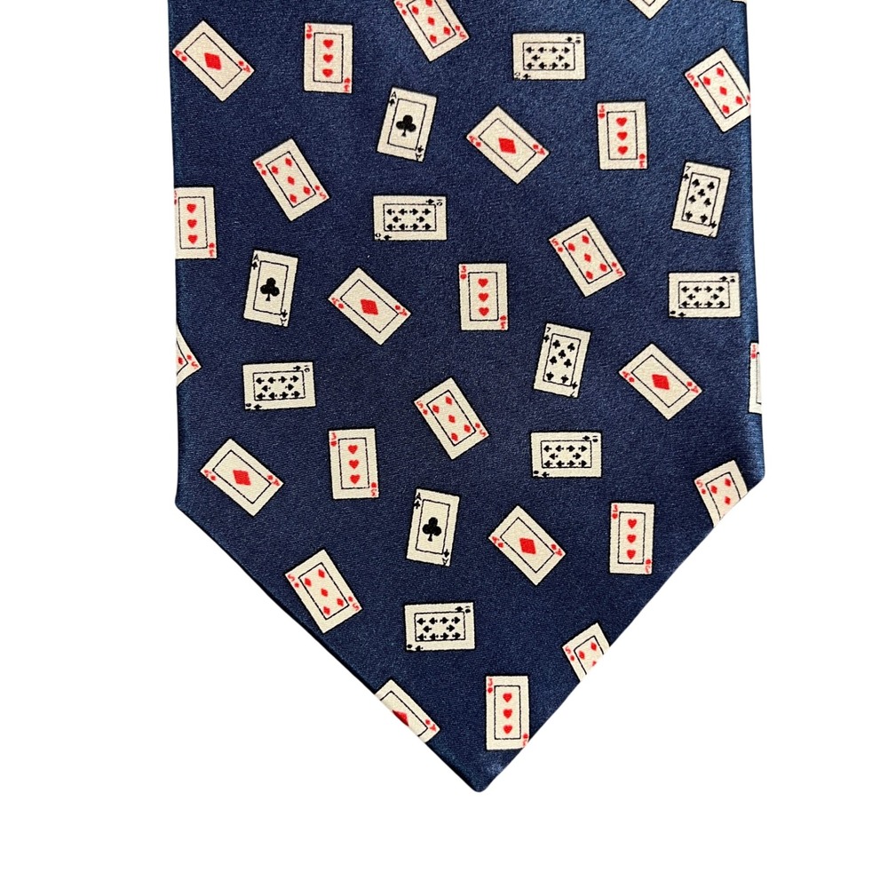 Tango Mens Navy Blue Silk Playing Cards Poker Novelty Necktie 800361-000 NWT